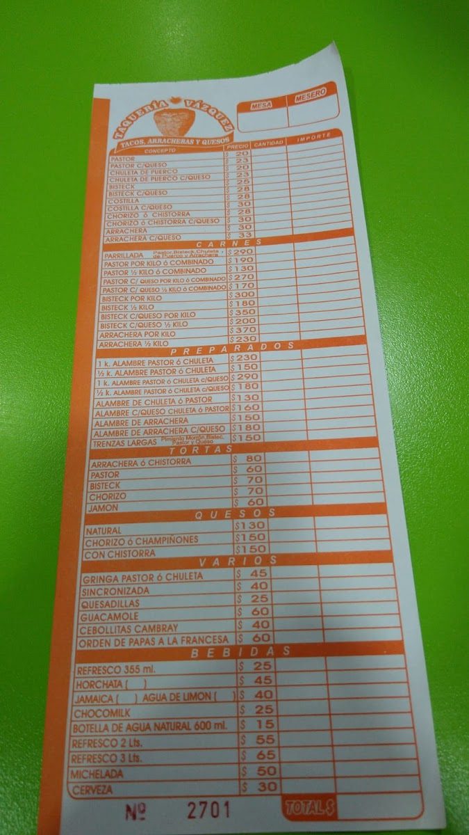 Taquería Vazquez Menu - Image 1